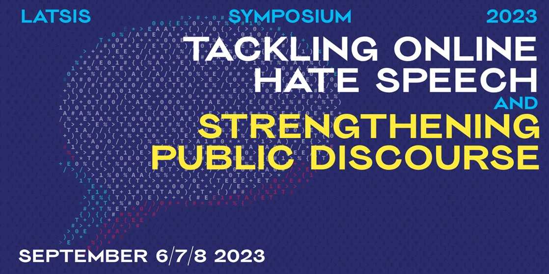 The picture show the Logo and the slogan of the Latsis Symposium 2023: Tackling online Hate Speech.
